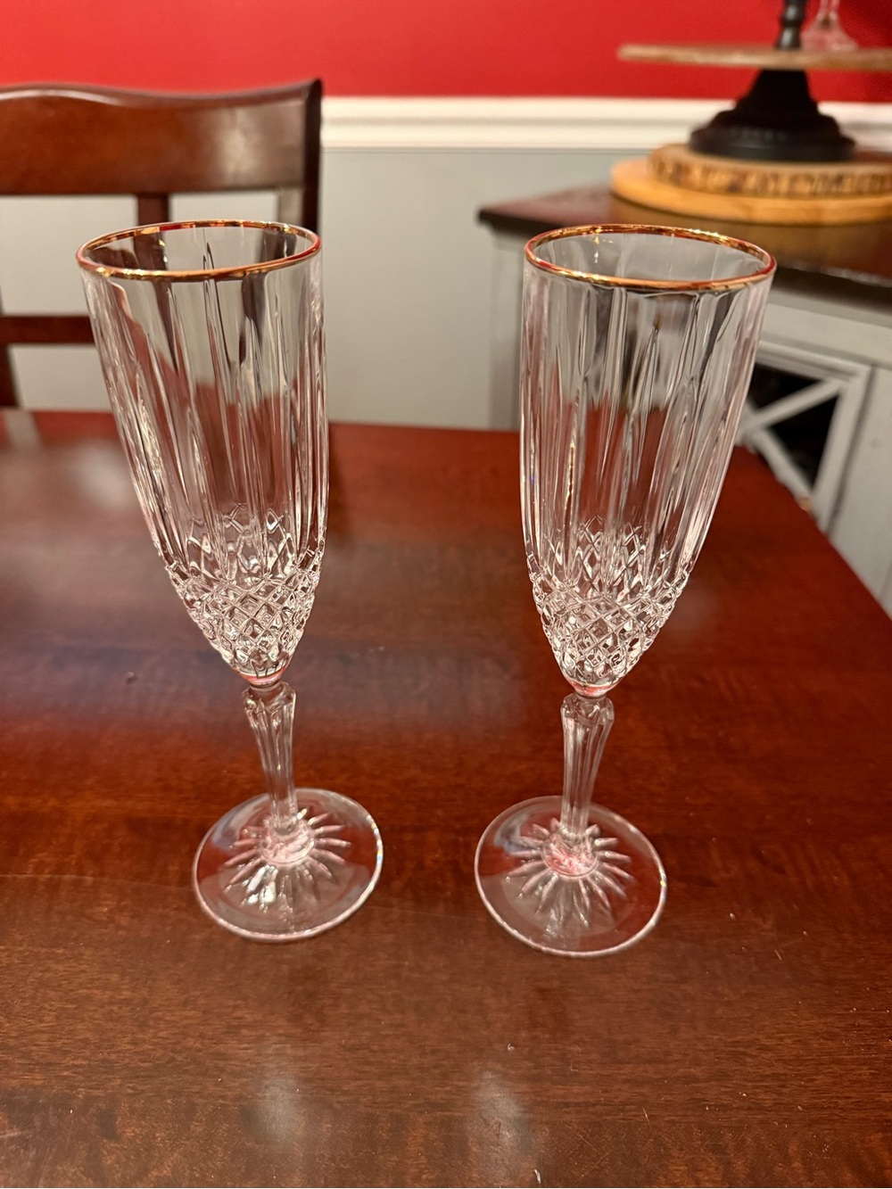 William Gold Cristal D'Arques-Durrand Set of 2 Gold Rim Fluted
Champagne glasses
